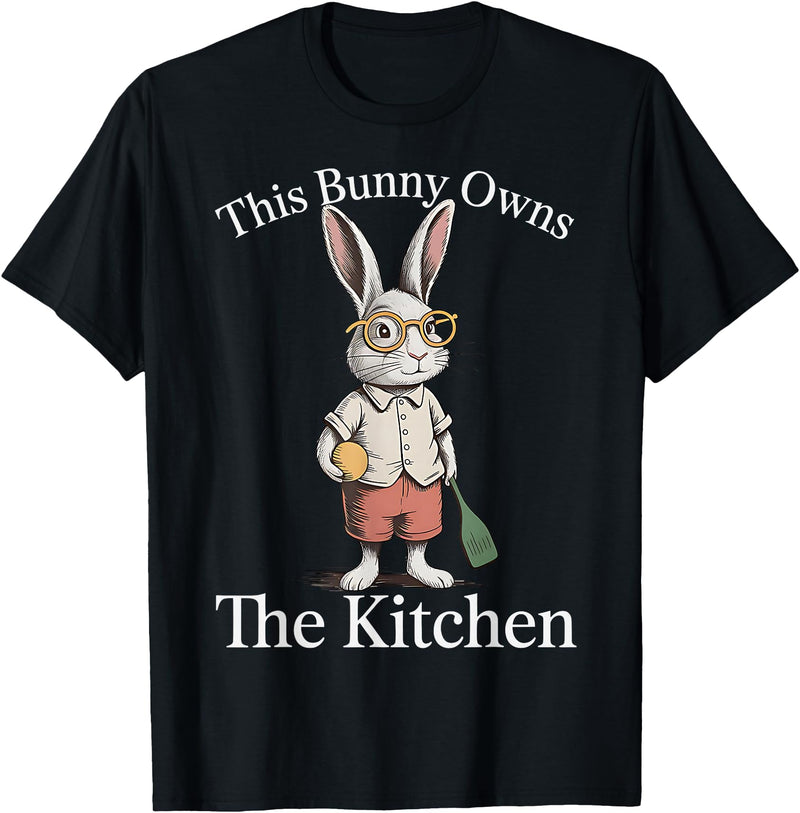Bunny Pickleball Player Easter This Bunny Owns the Kitchen T-Shirt in Black
