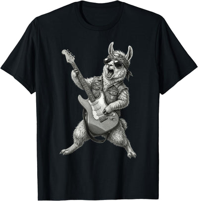 Rock Guitar Llama Stuff Accessories & Gifts Llama Playing Guitar Rock & Roll Llamas Alpaca Rocker Music T-Shirt