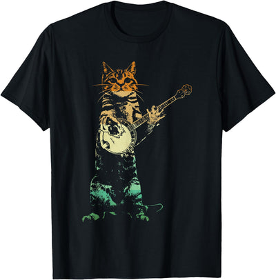 InGENIUS Banjo Player Cat Lover Retro Cat Playing Banjo Cute Kitten Banjo Player Cat Lover T-Shirt