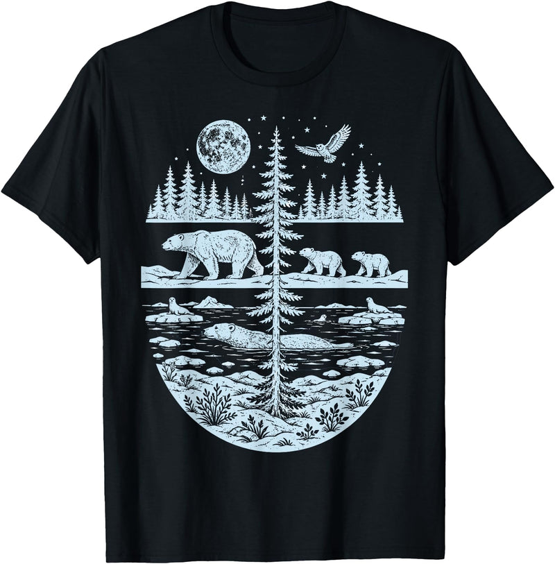 Polar Bear Arctic Tundra Wildlife Nature Lover Polar Bear Arctic Wilderness Nature Scene Wildlife Lover T-Shirt - Black