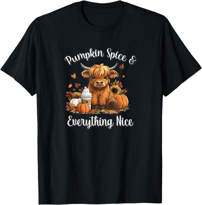 Hoodies Womens Pumpkin Spice Everything Nice Highland Cow T-Shirt