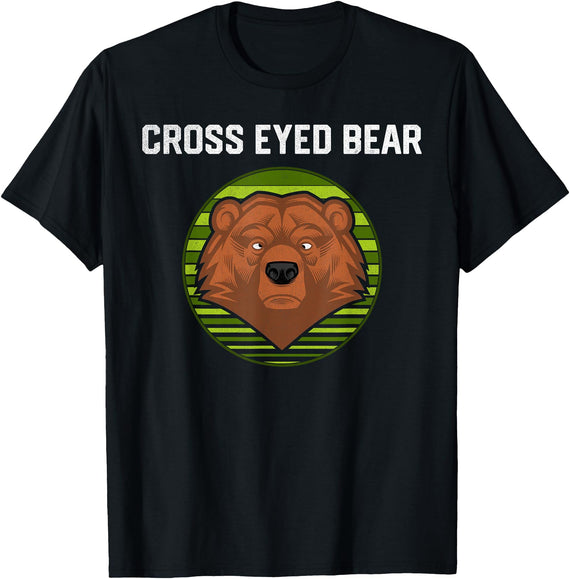 Moose Bronco Funny Cross Eyed Bear Animal Graphic T-Shirt - Black