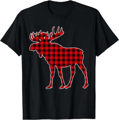Cow Moose Red Plaid Buffalo Matching Pajama T-Shirt