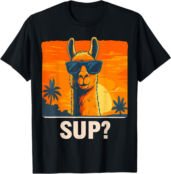 Uniquely Funny Llama lover Gifts Cool Llama Sup? T-Shirt - Black