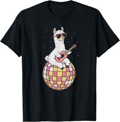 DiscoballAxis1 Funny Llama Disco Dancing Ball Groovy Retro 80s Costume T-Shirt
