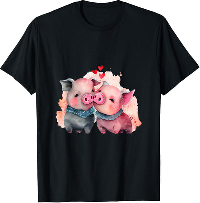 Two Loving Pigs In Love Heart Valentine's Day Pig T-Shirt