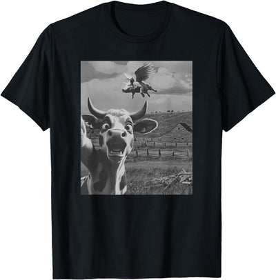 Cow Selfie With Flying Pigs Fly Funny Gift for Men Women Kid T-Shirt