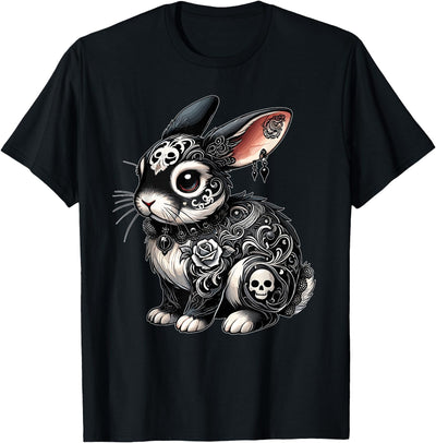 Gothic Filigree Rabbit with Skulls and Roses Tee