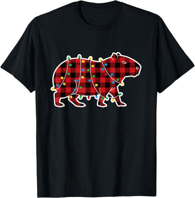 Red and Black Buffalo Plaid Capybara Christmas Lights Xmas T-Shirt