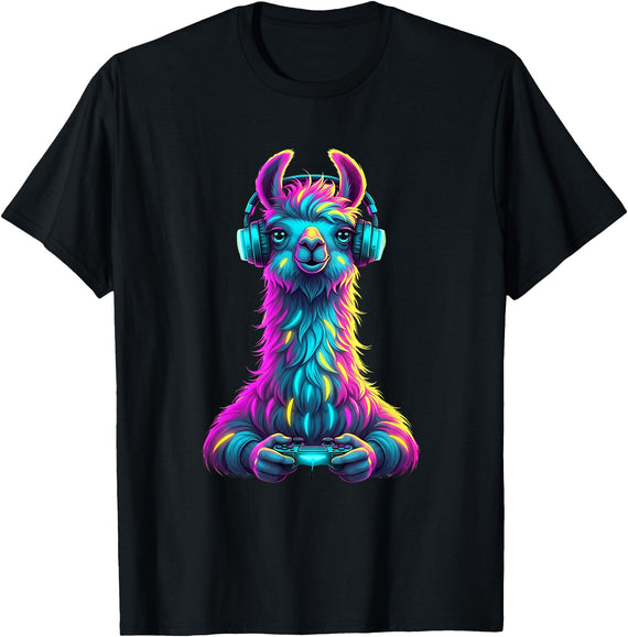 Llama Gamer Lovers Animal Men Women Kids Llama Gaming Animal Video Games Funny Llama T-Shirt - Black