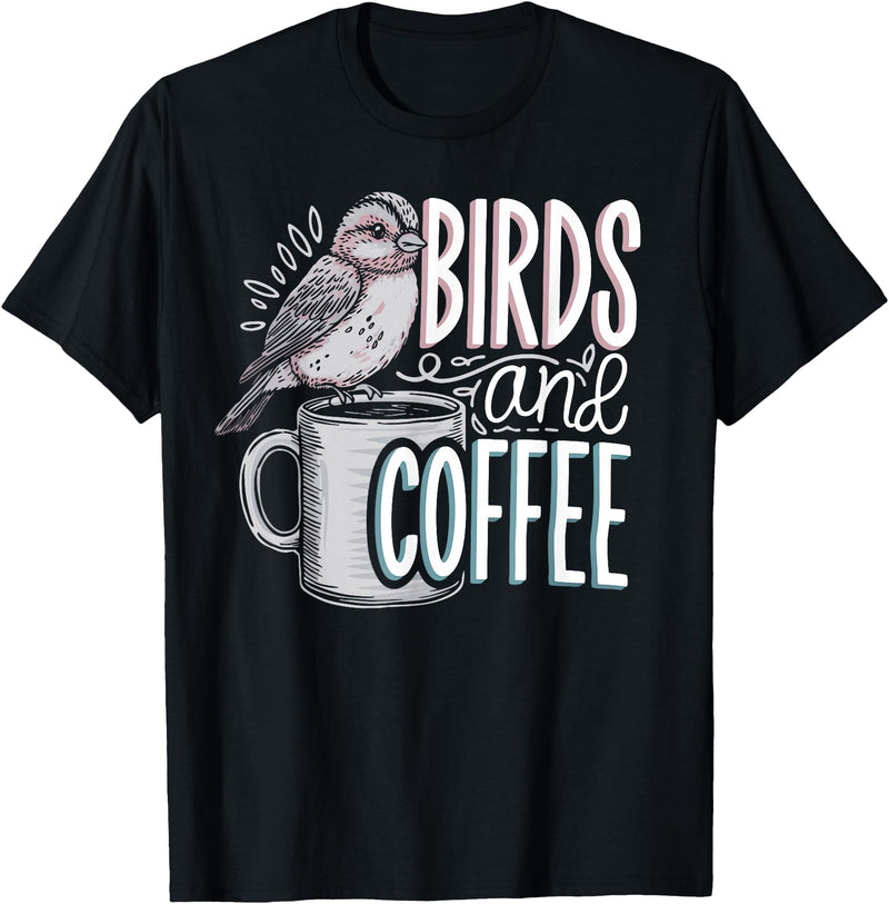 Finch Owner Gifts & Bird Lover Tees Birds And Coffee I Love Birds T-Shirt - Black