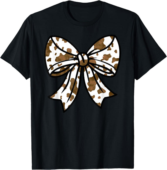 Highland Cattle Corner Messy Bun Life Hair Glasses cow BROWN Bow T-Shirt - Black