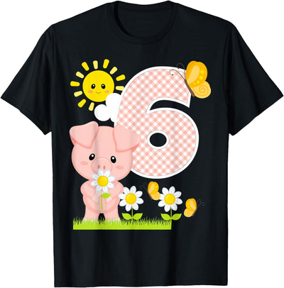 Pig 6th Birthday Girl 6 Year Old Birthday Cute Piglet Bday T-Shirt