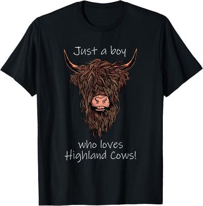 Just a Boy Who Loves Cows Scottish Highland Cow T-Shirt