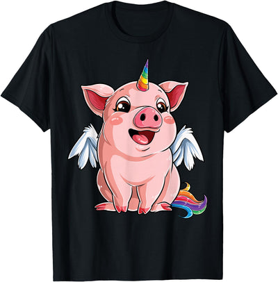 Pig Unicorn Piggycorn Lover Funny Girls Women Farm Rainbow T-Shirt