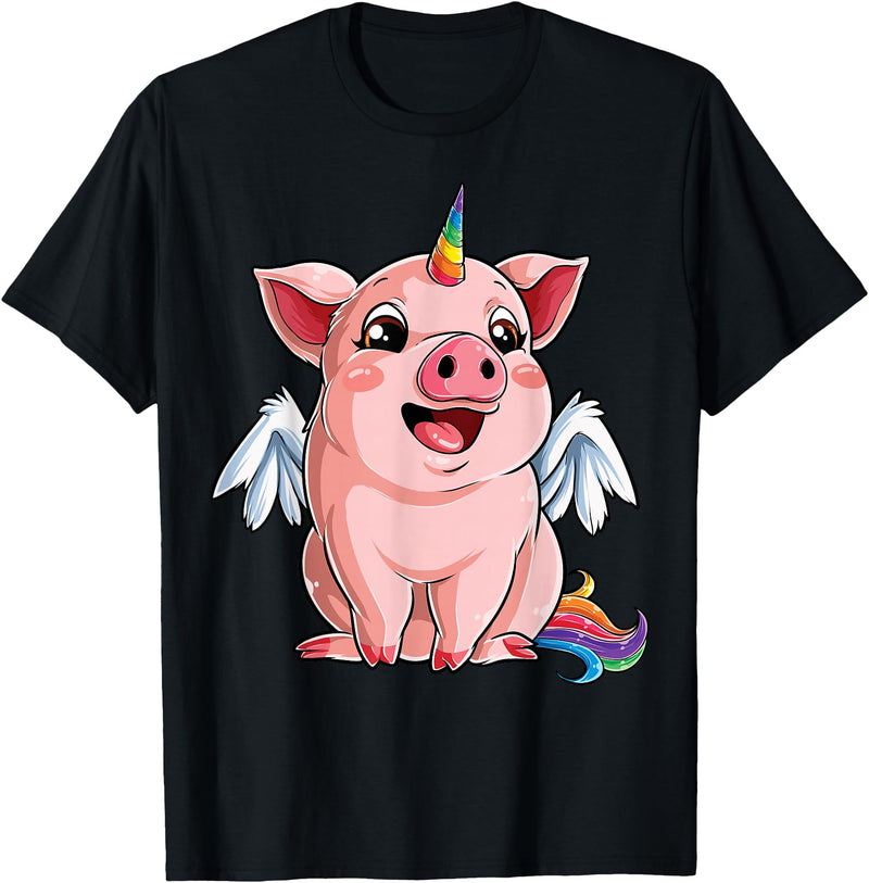 Piggy Squad Co Pig Unicorn Piggycorn Lover Funny Girls Women Farm Rainbow T-Shirt - Black
