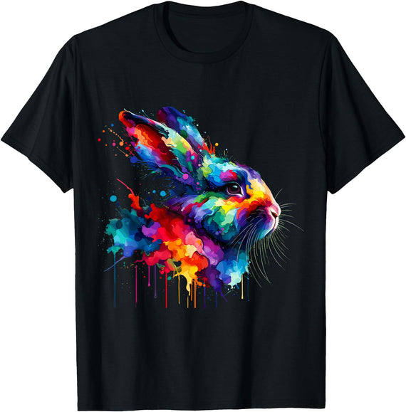 Splash Art Rabbit T-Shirt in Black