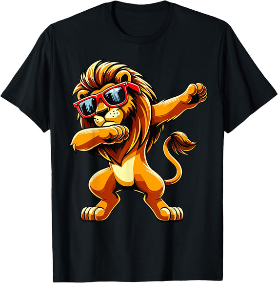 Funny Lion Lover Dabbing Lion Sunglasses T-Shirt - Black