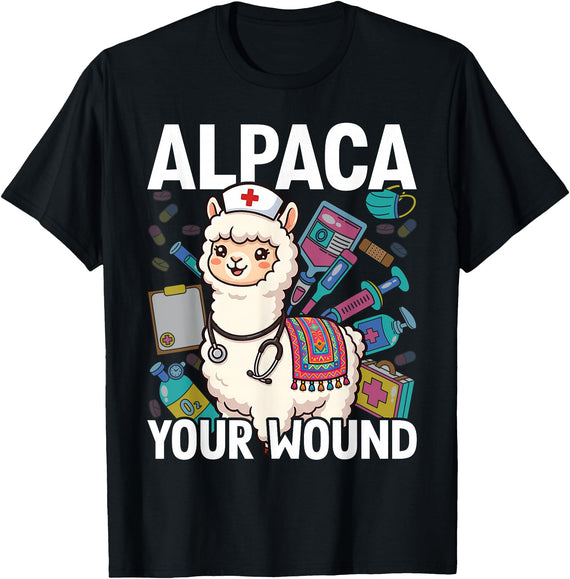 Llama Nurse Lover Gift Co. Alpaca Your Wound Cute Llama Wound Care Nurse T-Shirt - Black