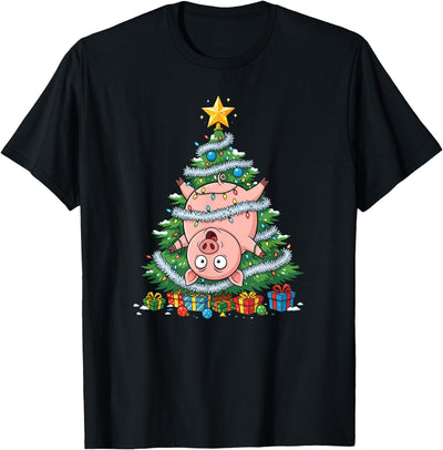 Funny Pig Christmas Tree Kids Mens Womens T-Shirt