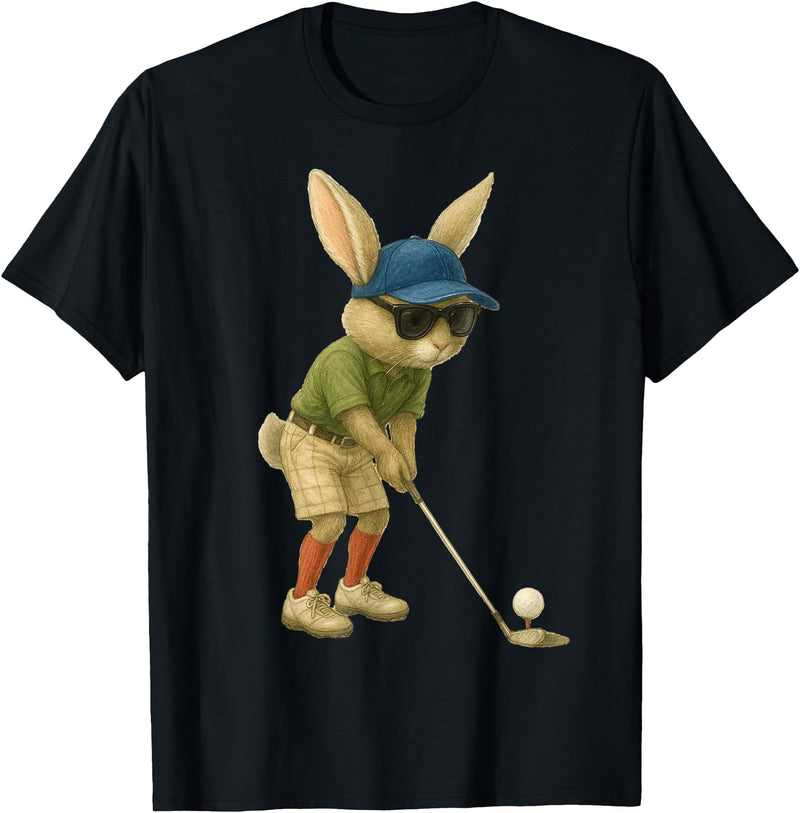 Easter Golf Bunny Rabbit Golfer Golf Player Dad Men Boys T-Shirt in Black