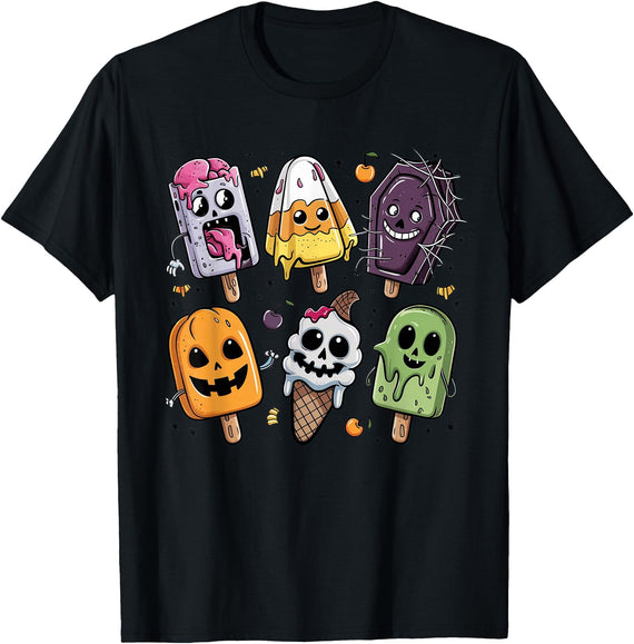 Funny Family Matching Couple Halloween Costume Funny Popsicle Summer Horror Halloween Ice Cream Summerween T-Shirt - Black
