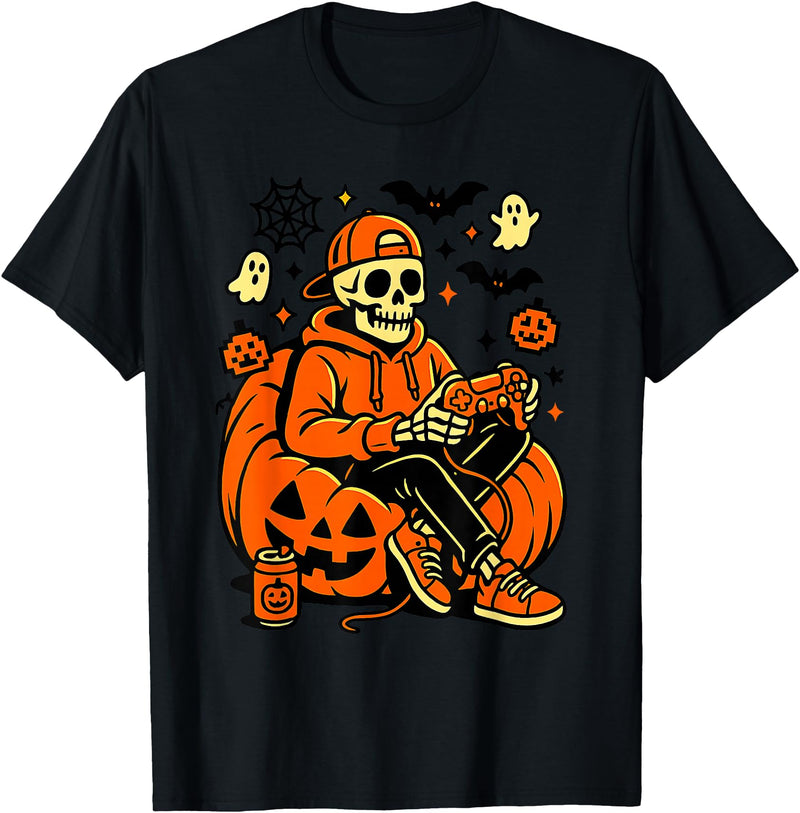 Halloween Skeleton shirts for gamers Skeleton Halloween Skeleton Gamer Video Gaming Boys Men Kids T-Shirt - Black