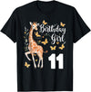 Giraffe Birthday Party by LazyPanda Giraffe 11th Birthday Girl 11 Years Old Giraffe Lover T-Shirt - Black