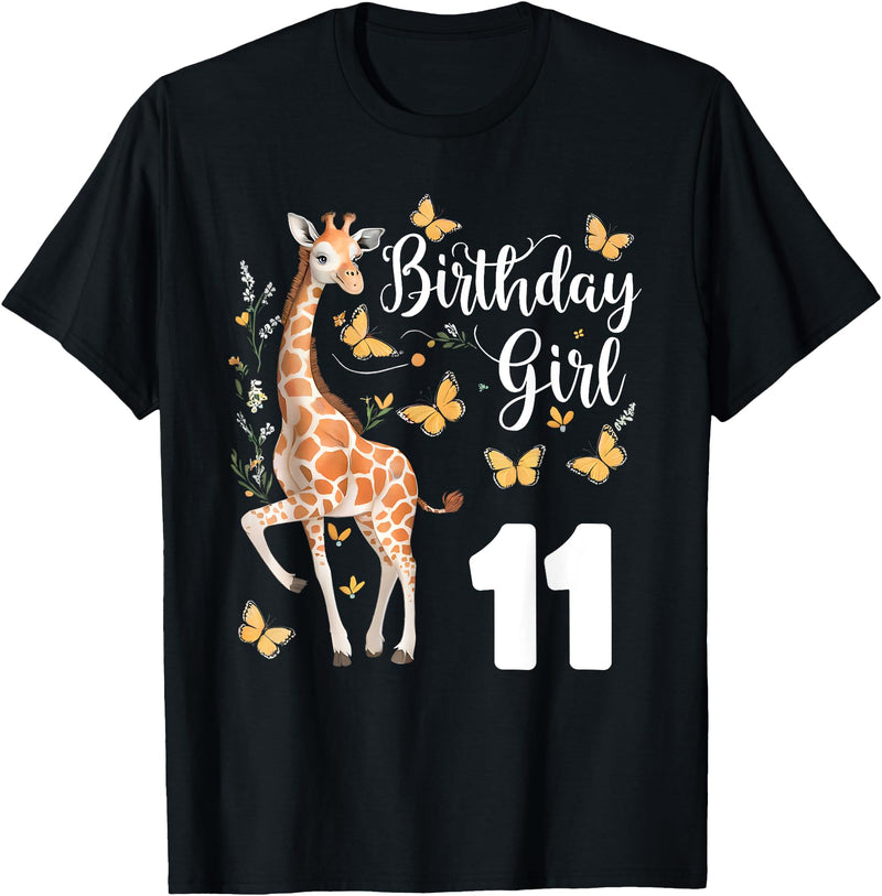 Giraffe Birthday Party by LazyPanda Giraffe 11th Birthday Girl 11 Years Old Giraffe Lover T-Shirt - Black