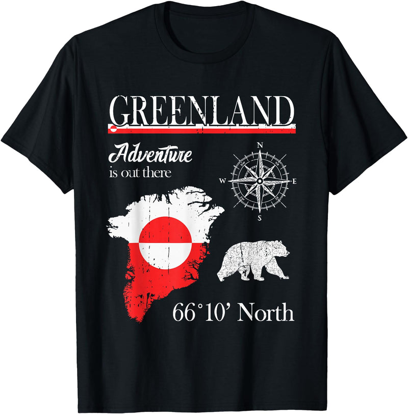Greenland Nordic Hiking Camper Polar Circle Greenland - Adventure is Out There - Greenland Flag T-Shirt - Black