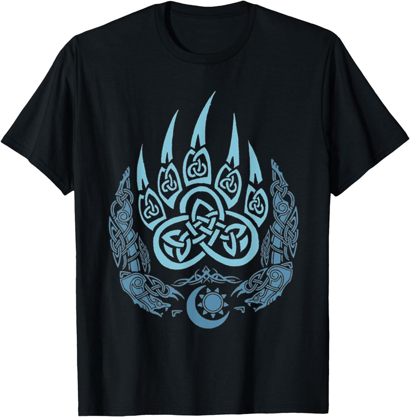 Bear Paw Viking Valhalla North Myths Celtic Symbols T-Shirt - Black