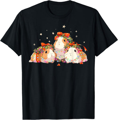 Guinea Pigs Tangled Up In Christmas Lights Guinea Pig Lover T-Shirt