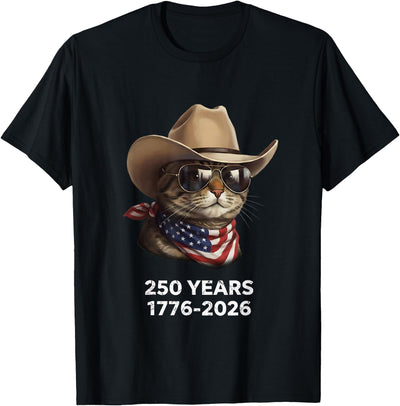 250th American Birthday Cat Flag 250 Years 1776-2026 250th Birthday T-Shirt
