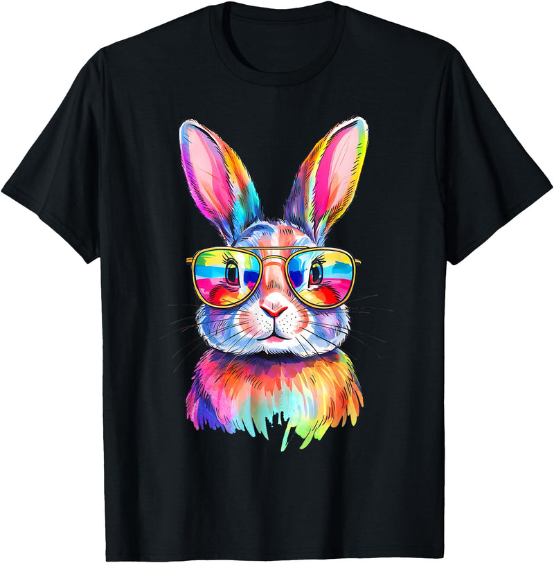 Funny Bunny Easter Rabbit Sunglasses Tie Dye Men Women Kids T-Shirt in Black