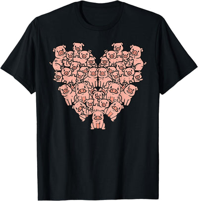 Pigs Heart Shape Cute Love Hog Swine Girls Kids Women Men T-Shirt