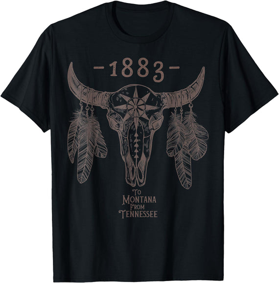 Boho Cow Skull 1883 T-Shirt - As Pictured
