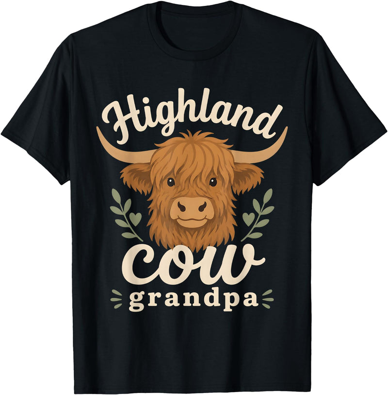Grandpa Highland Cow Gifts and Apparel Highland Cow Grandpa Grandfather Father's Day T-Shirt - Black