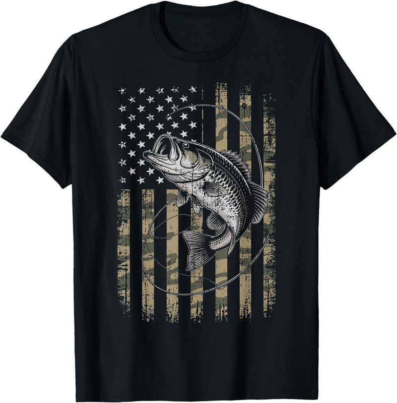 American Flag Bass Fishing Camo USA Patriotic Patriotic Bass Fishing American Flag Camo USA T-Shirt - Black