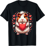 Cute Guinea Pig Apparel for Women Kids Guinea Pig Holding Heart Valentine's Day Cute Valentine T-Shirt - Black