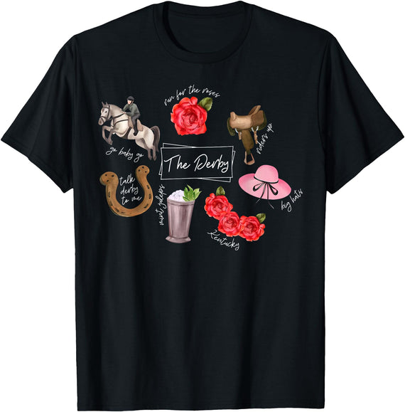 Horse Racing Derby Day Men Women Kids Gifts Horse Racing Doodles Derby Day Funny Silks Jockey T-Shirt - Black