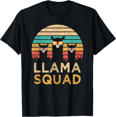 Llama Squad With Glasses Funny Funny Llama Squad Sunglasses Cool Llamas Vintage Gift T-Shirt