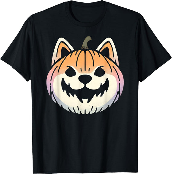 Halloween Cute Shiba Inu Spooky & Creepy Design Spooky Shiba Inu Akita Dog Jack O Lantern Halloween Pumpkin T-Shirt - As