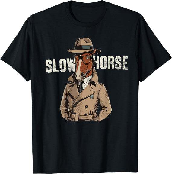 Secret Agent Jackson Lamb Slough House Agent Slow Horses Funny Horse Lover Owner Spy Detective MI5 Agent T-Shirt - Black