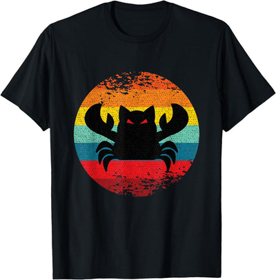Fear the Crabcat Tees - Funny Crab Cat Cryptid Vintage Logo T-Shirt - Unisex-Adults - Black - Small - Short Sleeve - Classic Fit - Cotton Blend