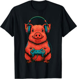 Magical and Funny Pig Farmer Gifts Gamer Pig Gaming T-Shirt - Black