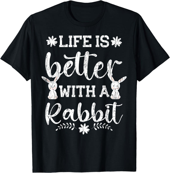 Life Is Better Funny Rabbit Graphic Bunny T-Shirt in Black
