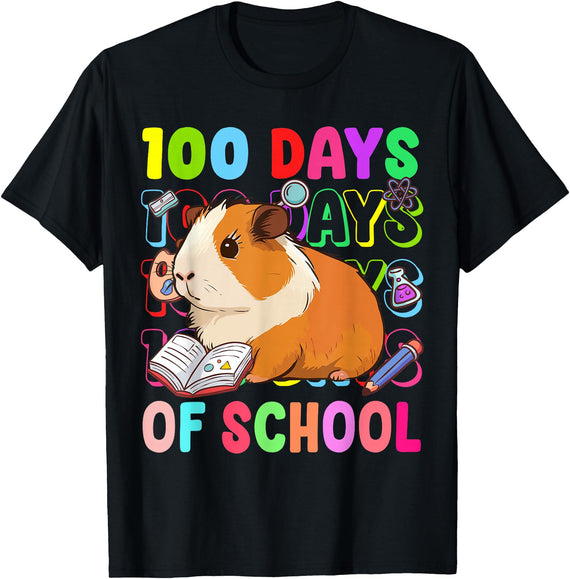 Happy 100 Days Of School Guinea Pig Funny Gift 100 Days Of School Guinea Pig Lovers Boy Girl Kids T-Shirt - Black