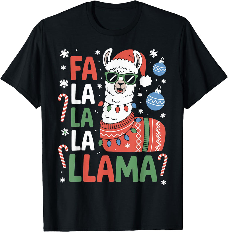 Festive Animal Christmas Funny FA La La La Llama Christmas Holiday Animal Design T-Shirt - Black