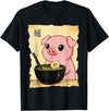 Funny Pig Anime Eating Ramen Pig Ramen Japanese Kawaii Anime Pig T-Shirt - Black