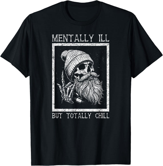 Spooky Vibes & Horror Humor Lovers Design Funny Halloween Creepy Bearded Skull Quote T-Shirt - Black
